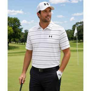 Under Armour Golf Polo Shirt Mens XL White Black Gray Striped HeatGear Loose #8